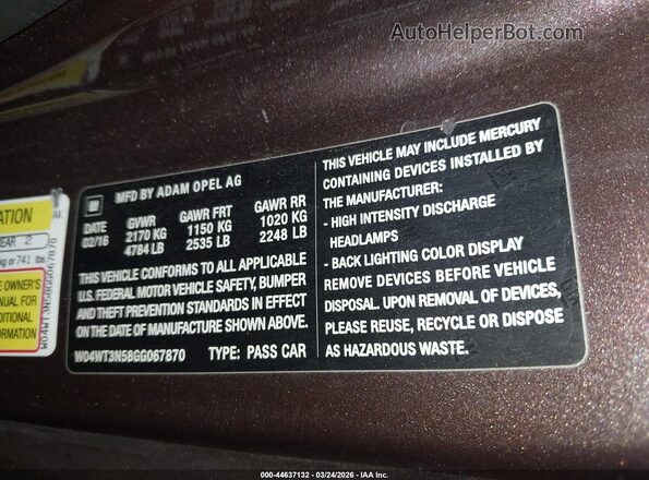 W04WT3N58GG067870 2016 BUICK CASCADA Коричневый Вид подкапотного пространства