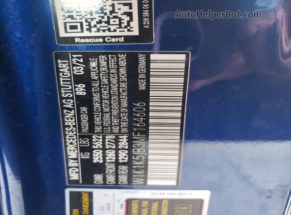 W1K1K5JB3MF164606 2021 MERCEDES-BENZ E Синий 
