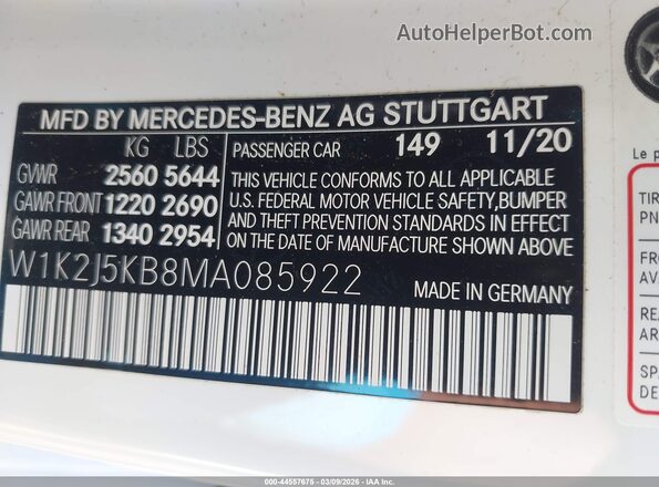 W1K2J5KB8MA085922 2021 MERCEDES-BENZ CLS-CLASS White Engine compartment view