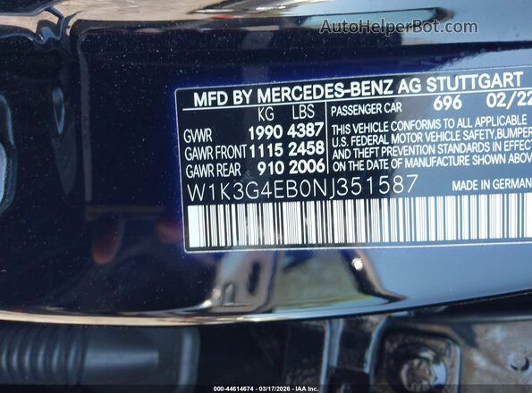 W1K3G4EB0NJ351587 2022 MERCEDES-BENZ A 220 Black ძრავის განყოფილების ხედი