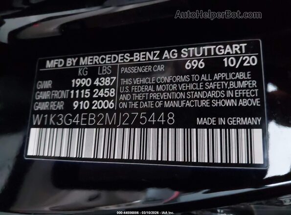 W1K3G4EB2MJ275448 2021 MERCEDES-BENZ A 220 Черный Вид подкапотного пространства