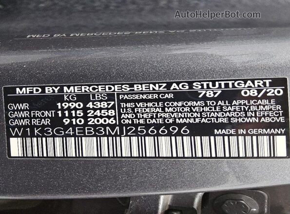 W1K3G4EB3MJ256696 2021 MERCEDES-BENZ A Gray 