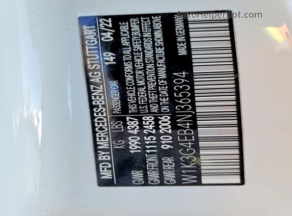 W1K3G4EB4NJ365394 2022 MERCEDES-BENZ A White Widok komory silnika