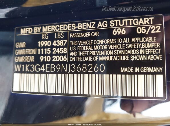 W1K3G4EB9NJ368260 2022 MERCEDES-BENZ A 220 Black Շարժիչի բաժամունքի տեսք