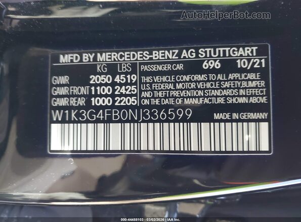 W1K3G4FB0NJ336599 2022 MERCEDES-BENZ A 220 Black ძრავის განყოფილების ხედი