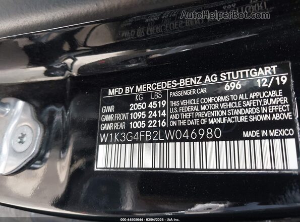 W1K3G4FB2LW046980 2020 MERCEDES-BENZ A 220 Black Շարժիչի բաժամունքի տեսք