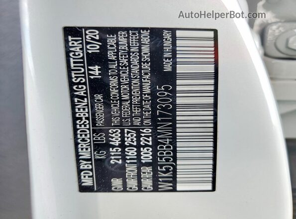 W1K5J5BB4MN173095 2021 MERCEDES-BENZ CLA-CLASS Белый Вид подкапотного пространства