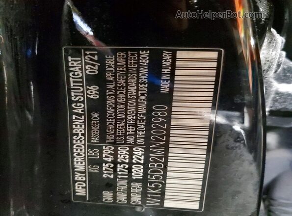 W1K5J5DB2MN202980 2021 MERCEDES-BENZ CLA-CLASS Black VIN կոդի պիտակի տեսք