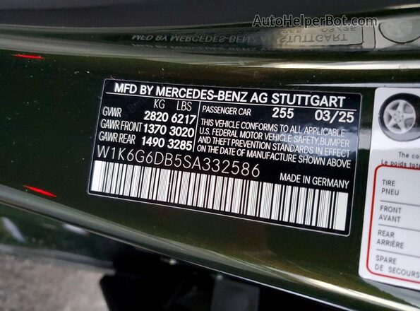 W1K6G6DB5SA332586 2025 MERCEDES-BENZ S Green Вид підкапотного простору