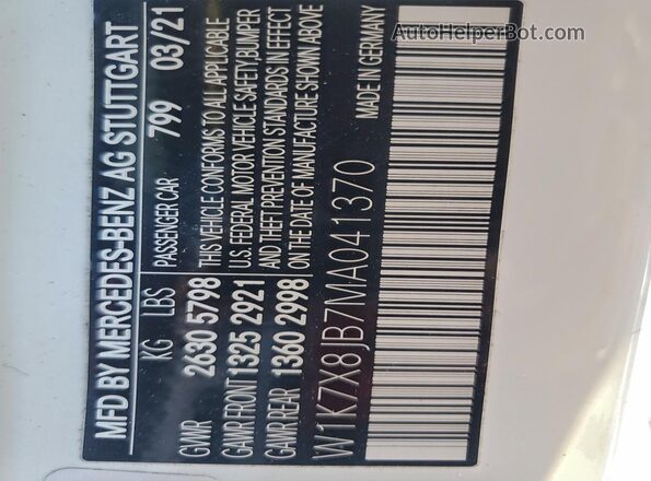 W1K7X8JB7MA041370 2021 MERCEDES-BENZ AMG White Vista del compartimento del motor