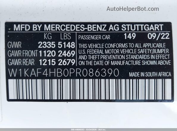 W1KAF4HB0PR086390 2023 MERCEDES-BENZ C-CLASS White Շարժիչի բաժամունքի տեսք