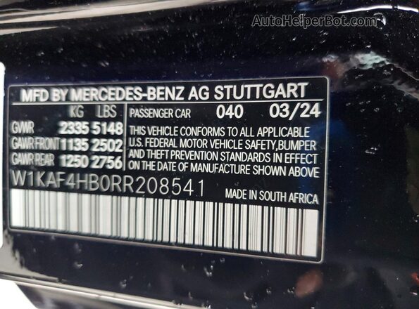 W1KAF4HB0RR208541 2024 MERCEDES-BENZ C Black VIN կոդի պիտակի տեսք