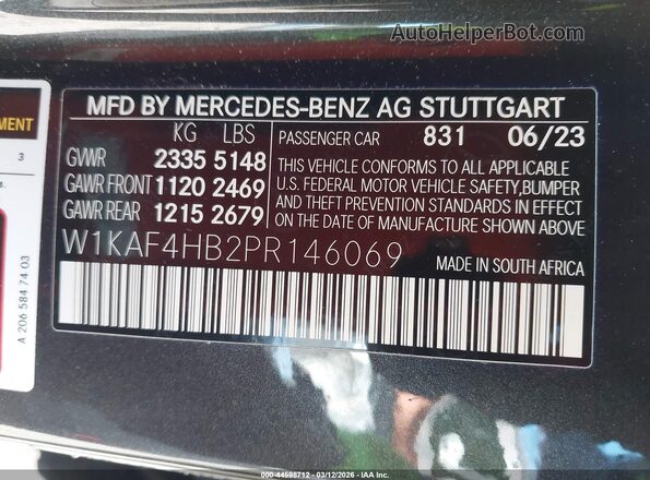 W1KAF4HB2PR146069 2023 MERCEDES-BENZ C-CLASS Gray Вид підкапотного простору