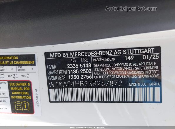 W1KAF4HB2SR267872 2025 MERCEDES-BENZ C-CLASS Белый Вид подкапотного пространства