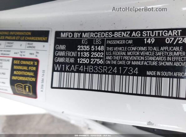 W1KAF4HB3SR241734 2025 MERCEDES-BENZ C-CLASS White Շարժիչի բաժամունքի տեսք