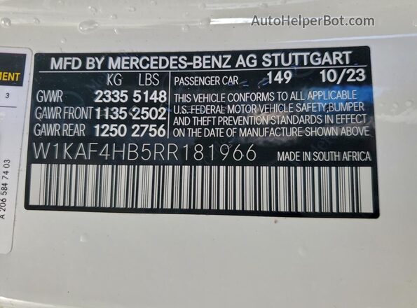 W1KAF4HB5RR181966 2024 MERCEDES-BENZ C White 