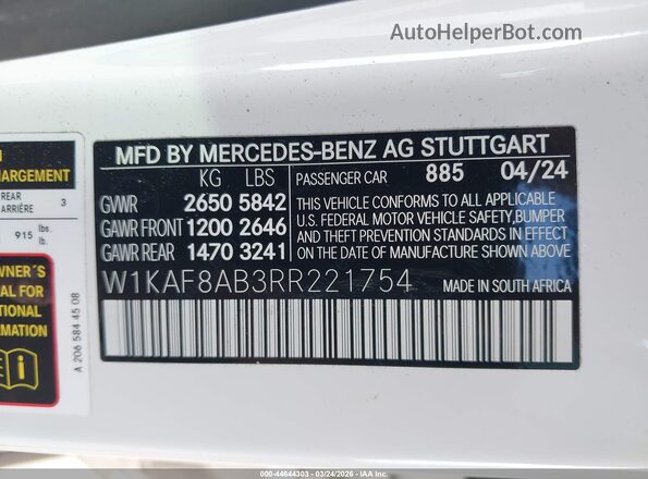 W1KAF8AB3RR221754 2024 MERCEDES-BENZ AMG C 63 Белый Вид подкапотного пространства