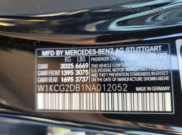 W1KCG2DB1NA012052 2022 MERCEDES-BENZ EQS Black Вид наклейки з VIN-кодом