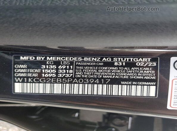 W1KCG2EB5PA039417 2023 MERCEDES-BENZ EQS Gray Вид наклейки з VIN-кодом