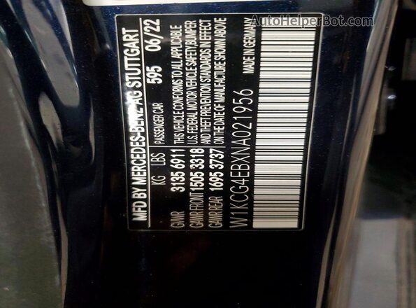 W1KCG4EBXNA021956 2022 MERCEDES-BENZ EQS Blue Vista de la etiqueta del VIN