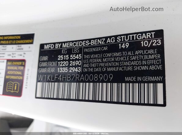 W1KLF4HB7RA008909 2024 MERCEDES-BENZ E-CLASS White ძრავის განყოფილების ხედი