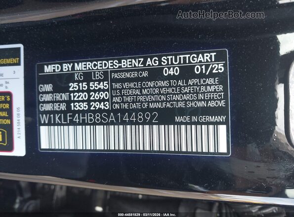 W1KLF4HB8SA144892 2025 MERCEDES-BENZ E-CLASS Black Widok komory silnika