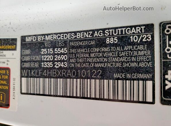 W1KLF4HBXRA010122 2024 MERCEDES-BENZ E White 