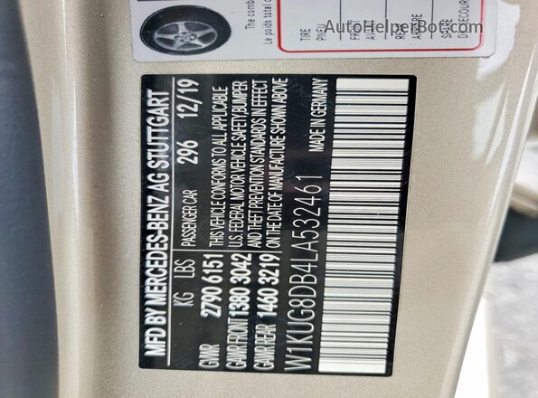W1KUG8DB4LA532461 2020 MERCEDES-BENZ S Beige VIN კოდის სტიკერის ხედი