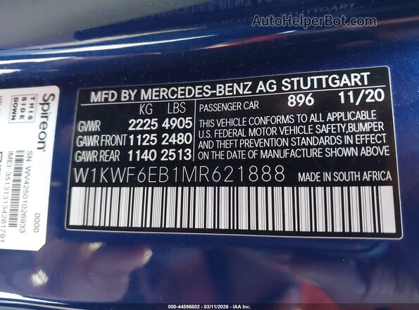 W1KWF6EB1MR621888 2021 MERCEDES-BENZ AMG C 43 Blue Vista del compartimento del motor