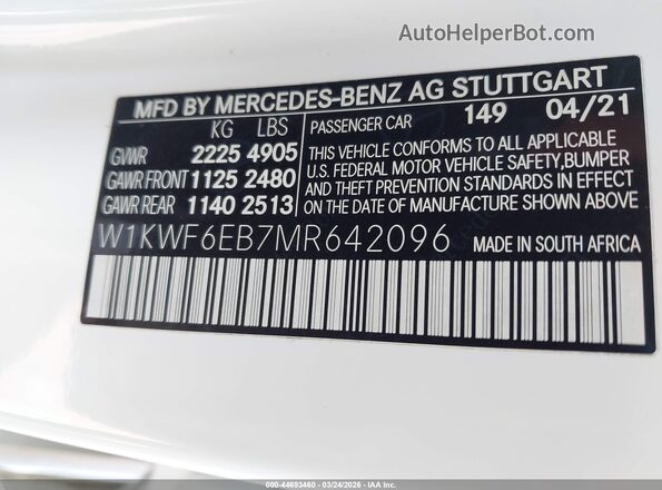 W1KWF6EB7MR642096 2021 MERCEDES-BENZ AMG C 43 White ძრავის განყოფილების ხედი