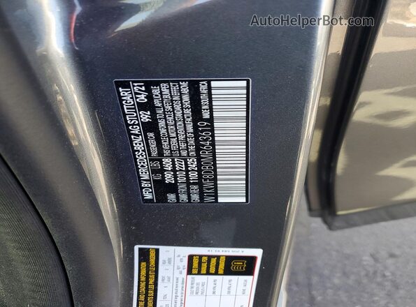 W1KWF8DB0MR643619 2021 MERCEDES-BENZ C Gray Widok naklejki z numerem VIN