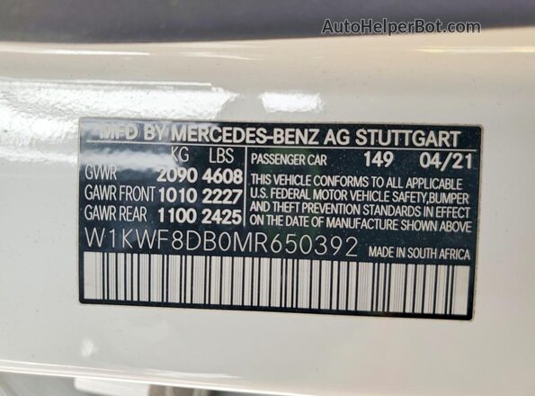 W1KWF8DB0MR650392 2021 MERCEDES-BENZ C White Вид підкапотного простору