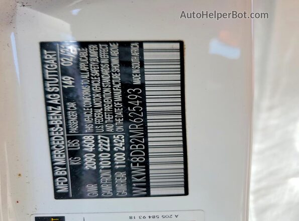 W1KWF8DB2MR625493 2021 MERCEDES-BENZ C Белый 