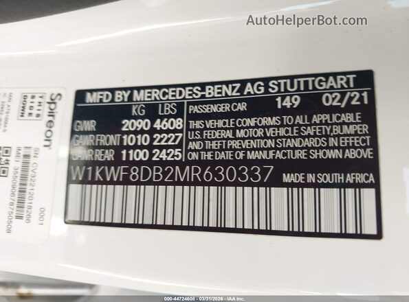 W1KWF8DB2MR630337 2021 MERCEDES-BENZ C-CLASS White 