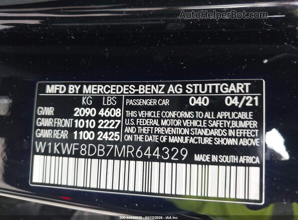 W1KWF8DB7MR644329 2021 MERCEDES-BENZ C-CLASS Black Widok komory silnika