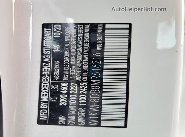 W1KWF8DB8MR616216 2021 MERCEDES-BENZ C White VIN sticker view