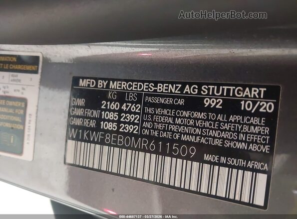 W1KWF8EB0MR611509 2021 MERCEDES-BENZ C-CLASS Gray 