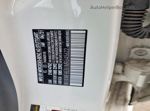 W1KWF8EB1MR645622 2021 MERCEDES-BENZ C White VIN კოდის სტიკერის ხედი