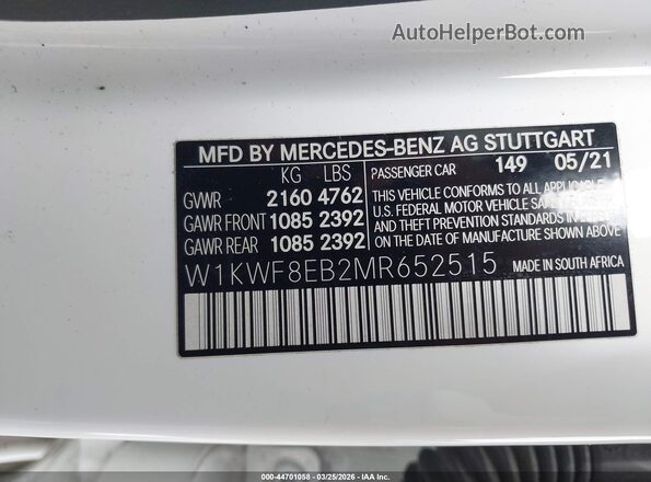 W1KWF8EB2MR652515 2021 MERCEDES-BENZ C-CLASS White Widok komory silnika