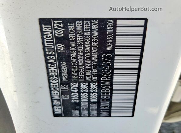W1KWF8EB6MR634373 2021 MERCEDES-BENZ C White 