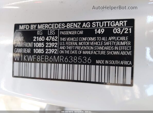 W1KWF8EB6MR638536 2021 MERCEDES-BENZ C-CLASS White Շարժիչի բաժամունքի տեսք
