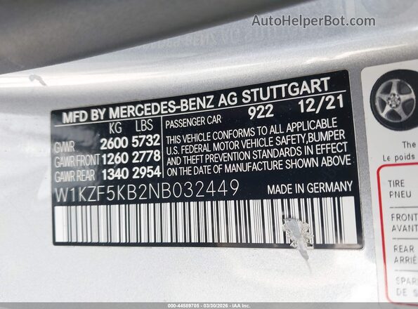 W1KZF5KB2NB032449 2022 MERCEDES-BENZ E-CLASS Silver 
