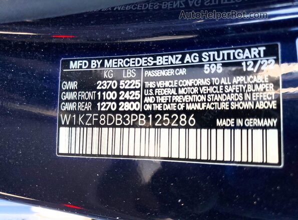 W1KZF8DB3PB125286 2023 MERCEDES-BENZ E Blue VIN sticker view