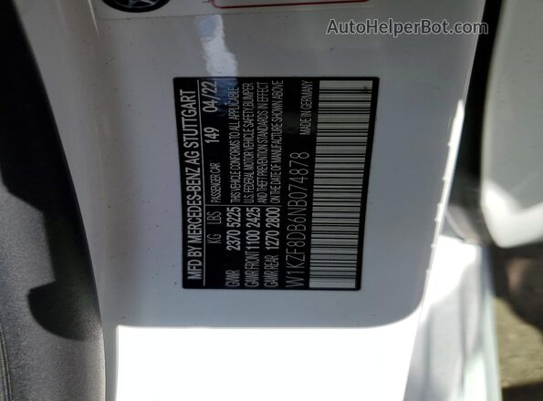 W1KZF8DB6NB074878 2022 MERCEDES-BENZ E-CLASS White Widok komory silnika