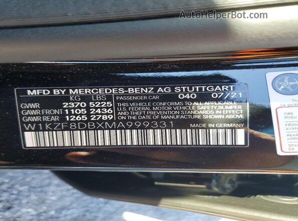 W1KZF8DBXMA999331 2021 MERCEDES-BENZ E Black Vista de la etiqueta del VIN