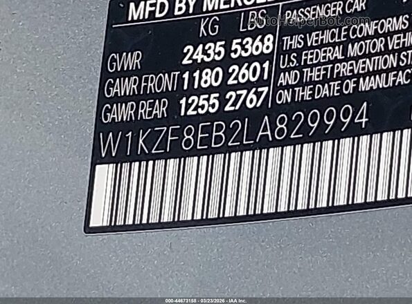 W1KZF8EB2LA829994 2020 MERCEDES-BENZ E-CLASS Silver Շարժիչի բաժամունքի տեսք
