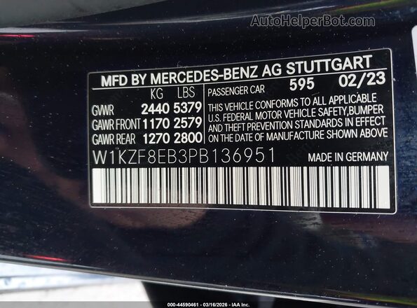 W1KZF8EB3PB136951 2023 MERCEDES-BENZ E-CLASS Blue Вид підкапотного простору