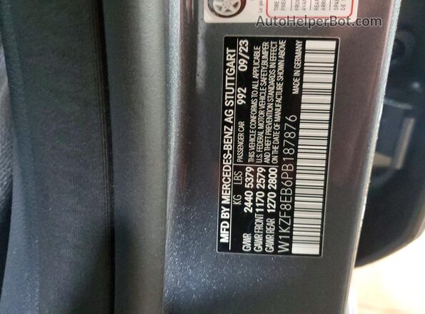W1KZF8EB6PB187876 2023 MERCEDES-BENZ E Gray Вид наклейки з VIN-кодом