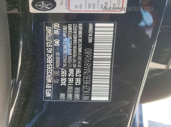 W1KZF8EB7MA890680 2021 MERCEDES-BENZ E Black Vista de la etiqueta del VIN