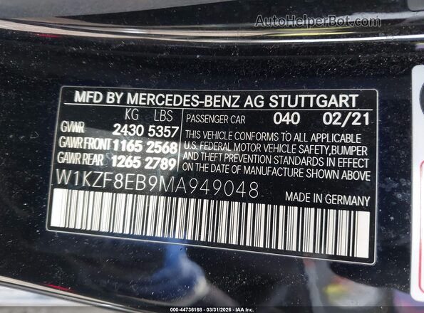 W1KZF8EB9MA949048 2021 MERCEDES-BENZ E-CLASS Black ძრავის განყოფილების ხედი